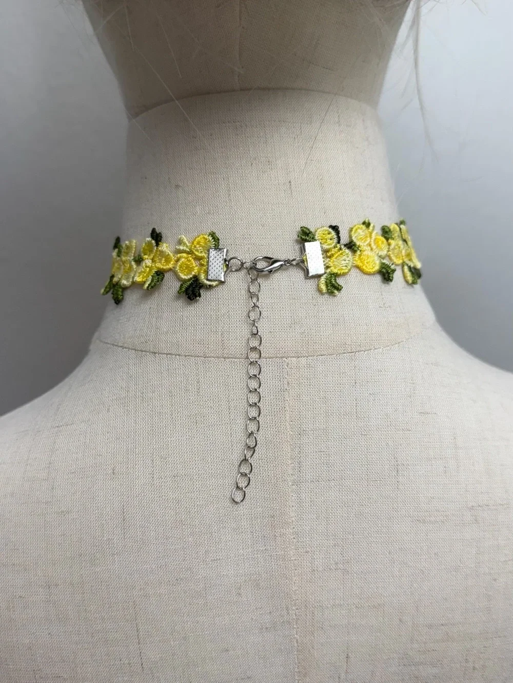 Yellow Floral Lace Choker Necklace Embroidered Flowers Cottagecore Coquette